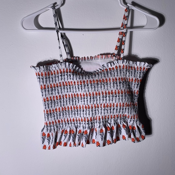 Ruffle lined flower print swim top size Large lined with removable cups - Picture 2 of 7